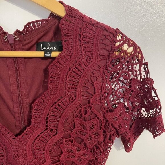Lulus Angel in Disguise Burgundy Lace Skater Dress - Lace Mini - Small - Picture 2 of 15